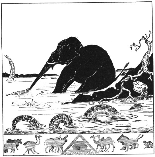Original woodcut illustration for The Just So story 'The Elephant's Child' by Rudyard Kipling via Wikimedia Commons