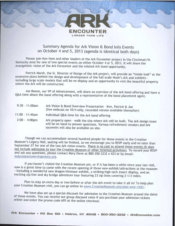 Page 3 of Letter from Answers in Genesis