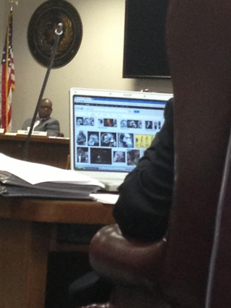 Photo of board member Ken Mercer’s laptop screen, showing Google Image search for "Piltdown Man." Note an image from one of Jack Chick's tracts.