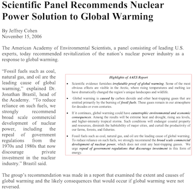 Pro-nuclear version of the article: “To reduce reliance on such fuels, we strongly recommend broad scale commercial developmnt of nuclear power, including the repeal of government regulations from the 1970s and 1980s that now discourage private investment in the nuclear industry.”