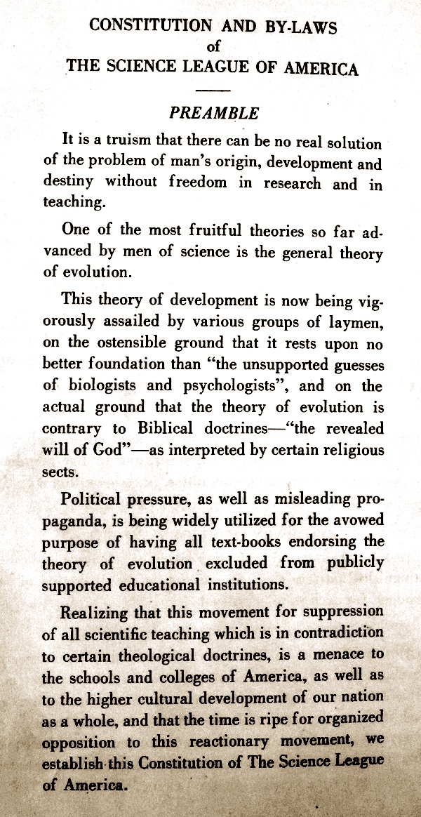 Science League of America constitution's preamble