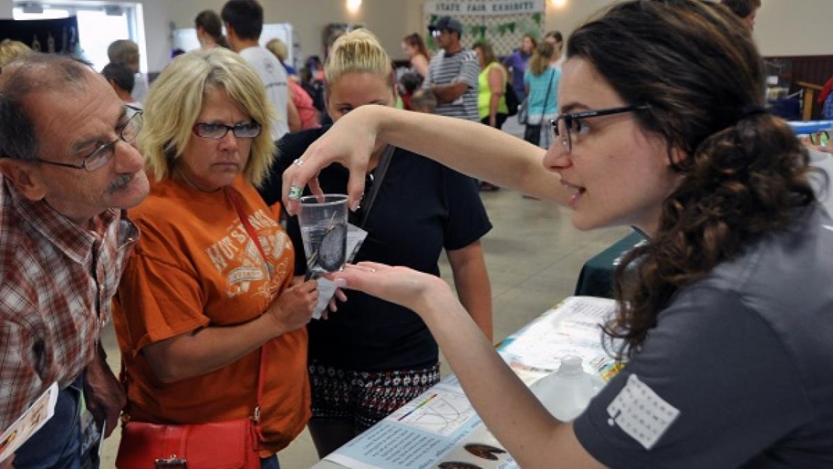 Claire Adrian-Tucci (right) at a Science Booster Club event