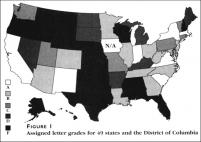 Figure 1: Assigned letter grades for 49 states and the District of Columbia