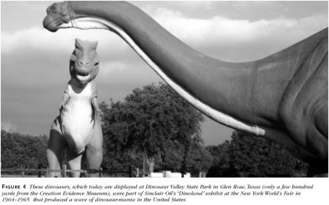 Figure 4: These dinosaurs, which today are displayed at Dinosaur Valley State Park in Glen Rose, Texas (only a few hundred yards from the Creation Evidence Museum), were part of Sinclair Oil's Dinoland exhibit at the New York World's Fair in 1964–1965 that produced a wave of dinosaur-mania in the United States.