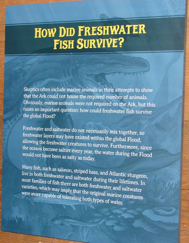 Figure 10. The Ark Encounter explanation on how freshwater organisms survived the Flood.