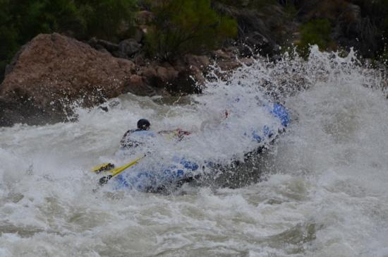 A boat in rapids in Grand Canyon