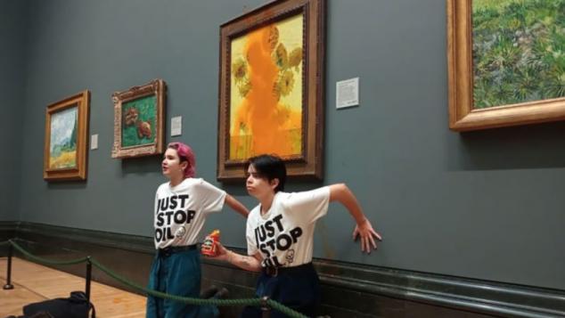 Just Stop Oil protestors and Vincent Van Gogh's Sunflowers