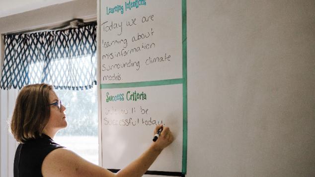 Middle school teacher Sarah Ott plans her instructional day.