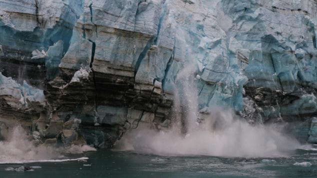 A glacier calving.