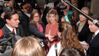 Responding to media after the verdict.