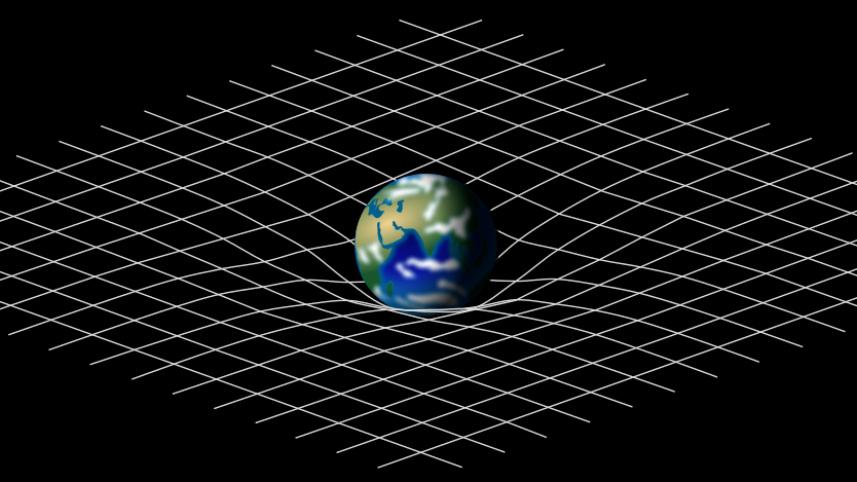 Lattice analogy of the deformation of spacetime caused by a planetary mass.