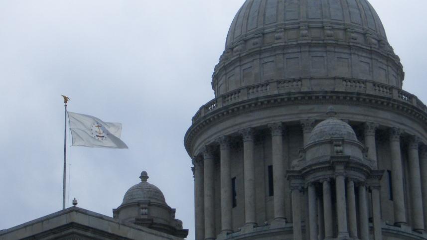 Rhode Island flag over State House.