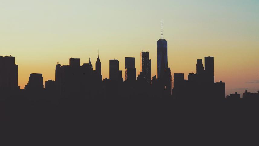 New York City at dusk.